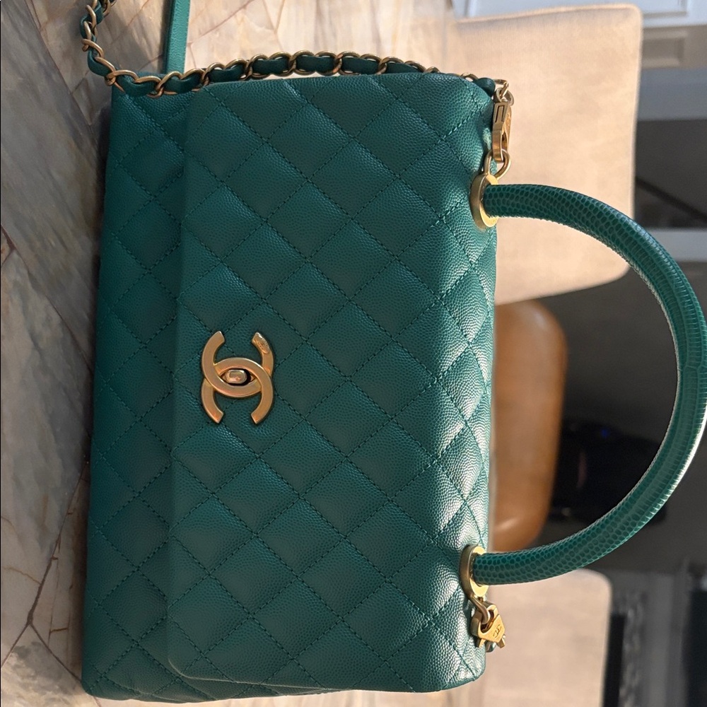 Chanel Teal Quilted Shoulder Bag with Gold Accents